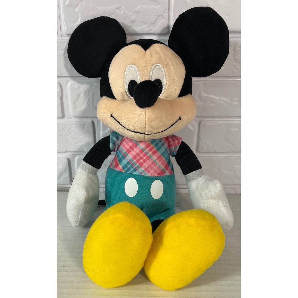 Disney Plush Toy Unisex 12in Multicolor Mickey Mouse Plaid Shirt Teal Shorts